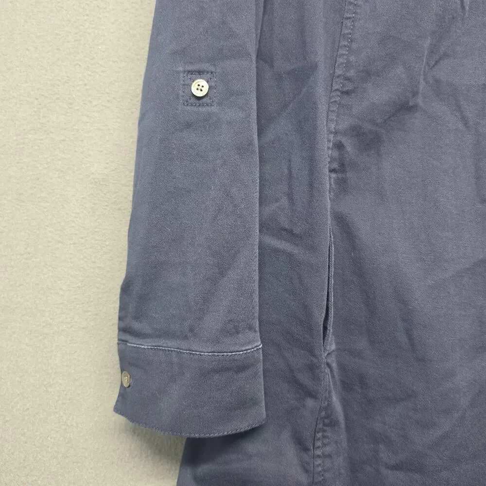 J Jill Blue Button Front Shirt Dress Womens 14 Cotton Stretch Midi Casual - Picture 8 of 9